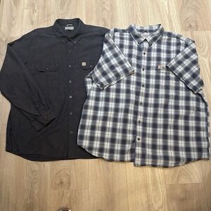 Carhartt Men's Shirt Lot 2XL Regular & Original Fit  Blue plaid Short Sleeve